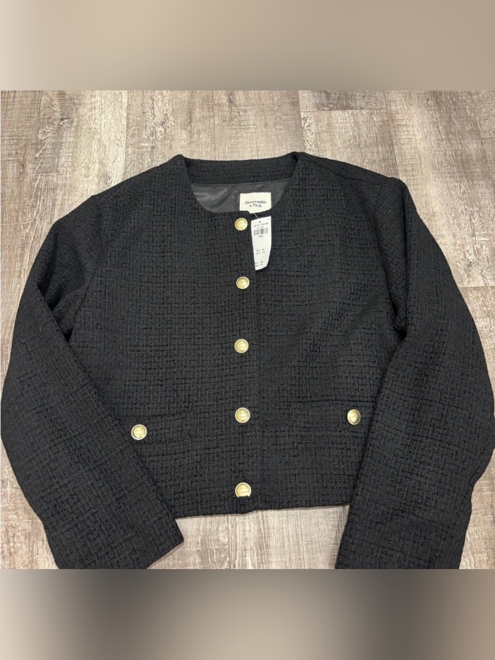 Abercrombie & Fitch Black Tweed Jacket with Gold Buttons